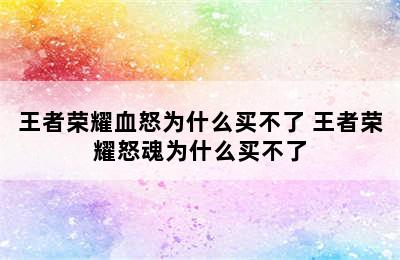 王者荣耀血怒为什么买不了 王者荣耀怒魂为什么买不了